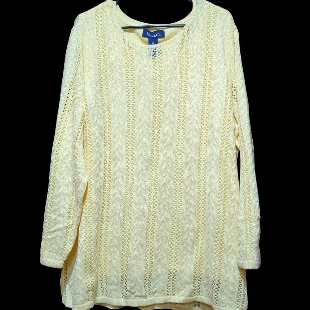 Denim & Co Bright Yellow Pointelle Knit Sweater 3XL - Picture 2 of 10